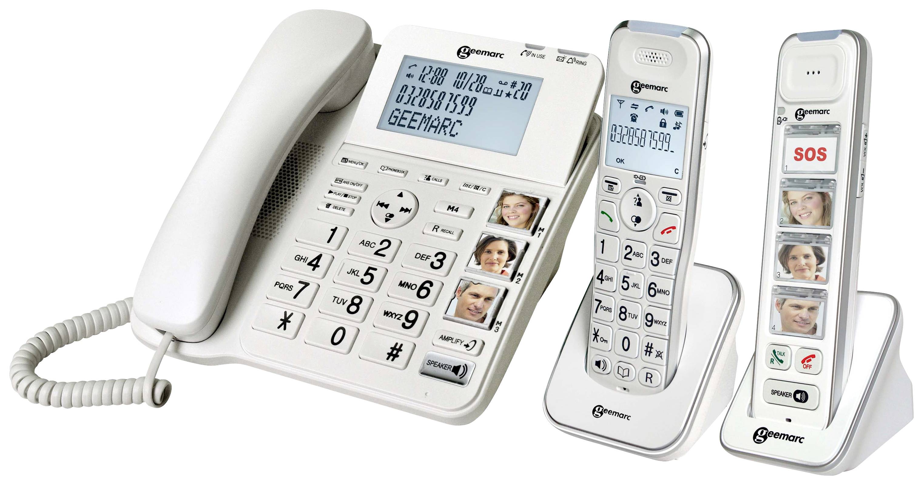 Geemarc Pack SENIOR 295 Téléphone filaire pour séniors répondeur téléphonique, touches photo, avec combiné écran éclairé blanc