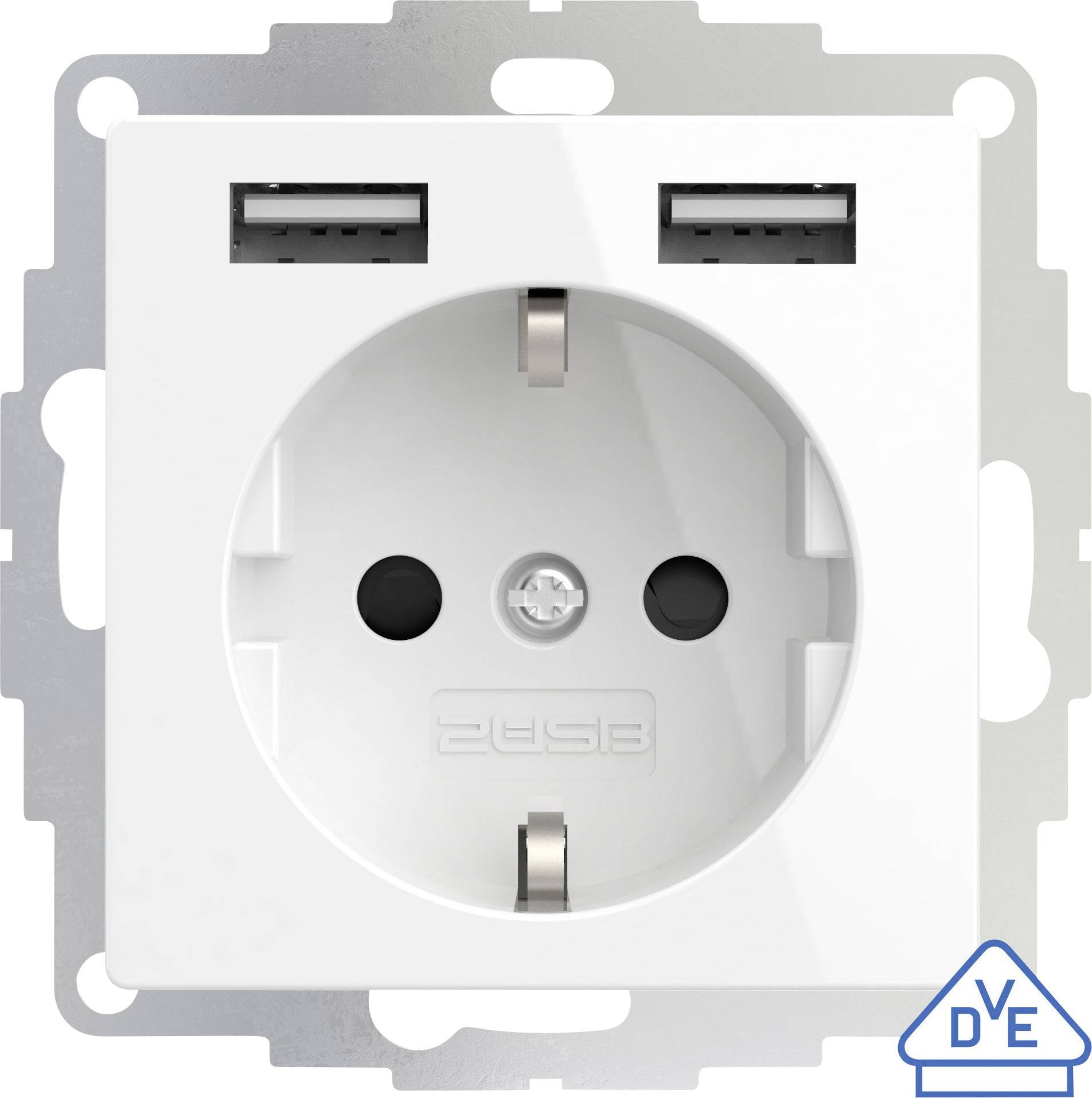 2USB 2U-449276 Prise de courant encastrable norme VDE, avec USB, sécurité enfants IP20 blanc pur, effet brillant