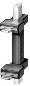 Un support de fusible électrique noir et argenté en position verticale, adapté aux applications industrielles.