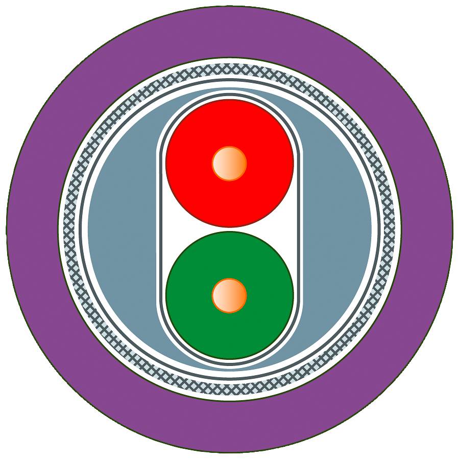 Un panneau rond avec un feu tricolore stylisé au centre ; allumé en rouge en haut, allumé en vert en bas, sur un fond lilas.