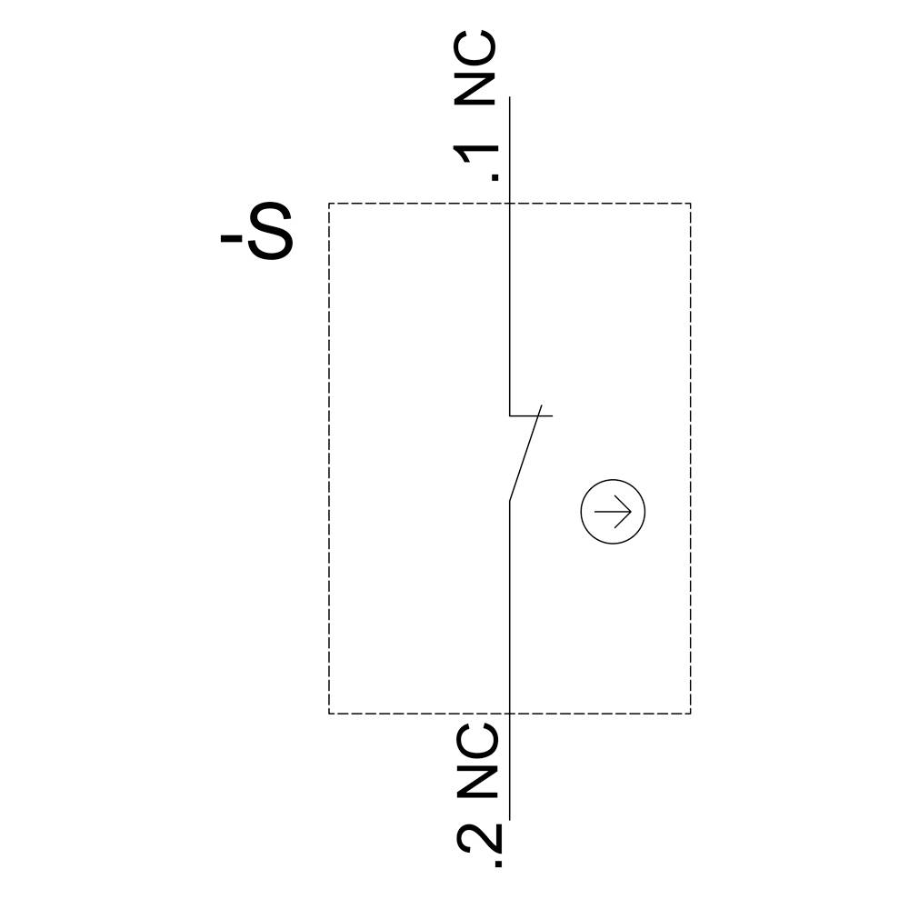 Symbole de commutation : Interrupteur avec un contact, étiqueté '1 NC' et '2 NC'. Schéma électrique représentant un branchement de commutation.