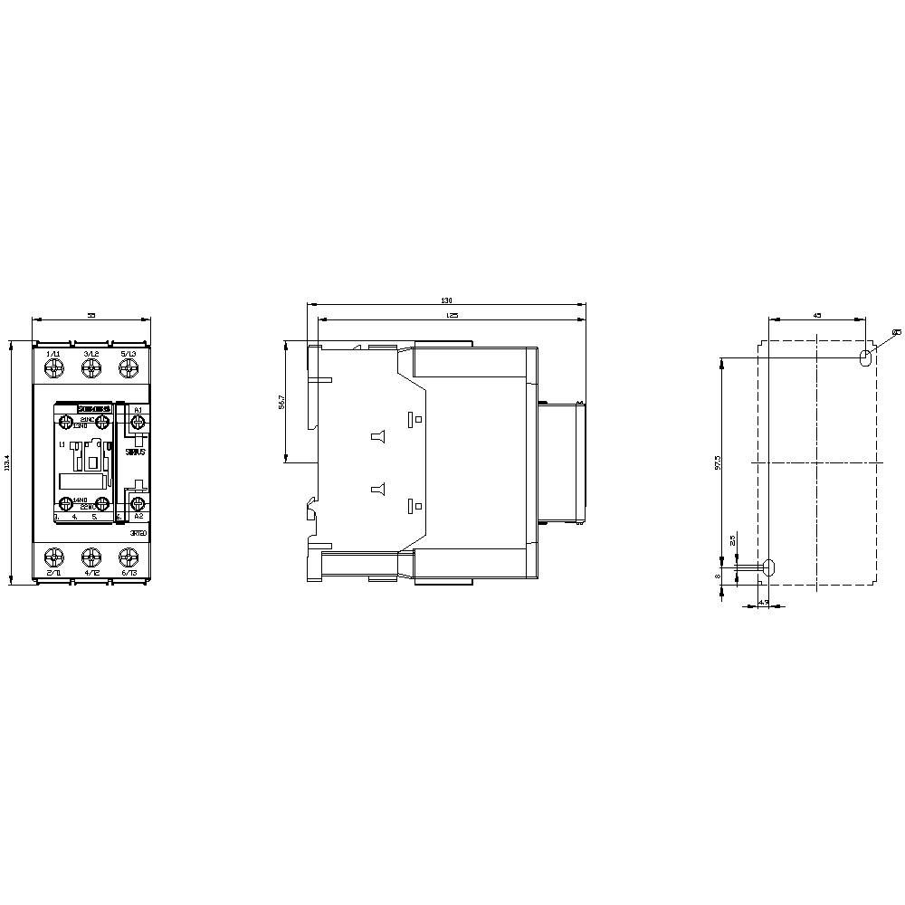 Dessin technique d'un composant électrique avec dimensions : hauteur 69 mm, largeur 27 mm, profondeur 36 mm. Vue de face, vue latérale et vue de dessus.