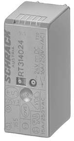 Un relais électrique rectangulaire portant l'inscription 'SCHRACK RT314024', adapté pour 24V DC et 250V AC.