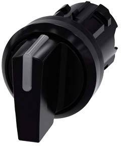 Bouton rotatif noir avec un marquage blanc, adapté aux appareils électroniques ou machines, pour le contrôle des fonctions.