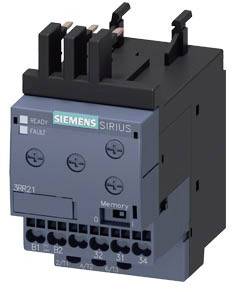 Un contacteur Siemens SIRIUS avec le numéro de modèle 3RR21, présentant des commandes et des connexions. Marquages 'Prêt' et 'Défaut'.