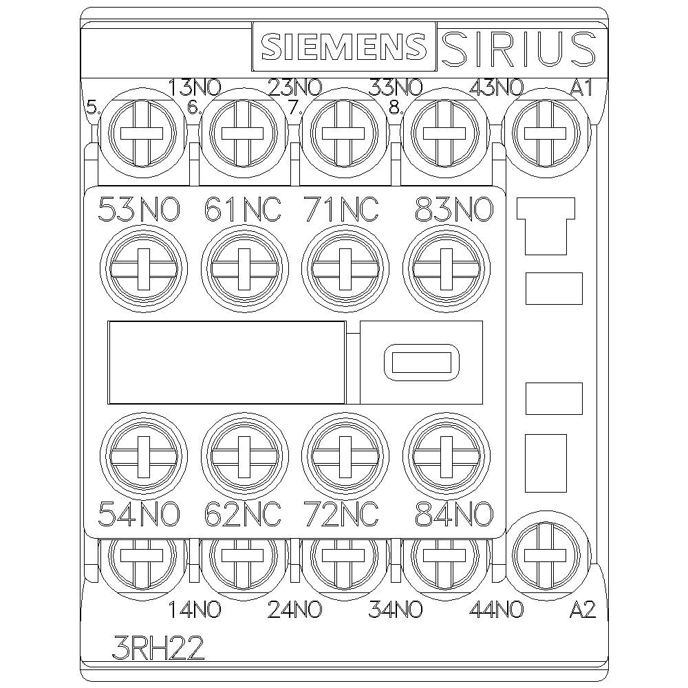 Schéma de connexion de relais avec plusieurs bornes, identifié par 'SIEMENS SIRIUS'. Connexions de 13NO à 84NO et de 14NC à 84NC.