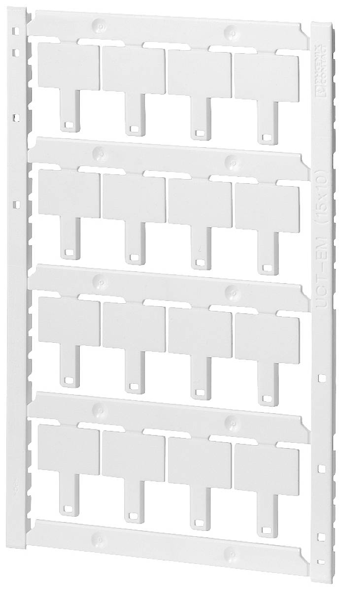 Un cadre blanc rectangulaire avec plusieurs fentes horizontales offrant de l'espace pour des connecteurs électroniques.