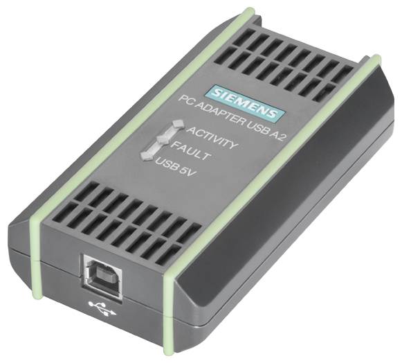 Adaptateur PC Siemens USB A2, affichant les indicateurs « Activité », « Défaut » et « USB 5V », avec un port de connexion USB visible.