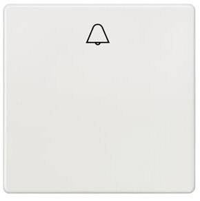 Un bouton de sonnette blanc avec un symbole de cloche au centre, utilisé pour actionner une sonnette de porte.