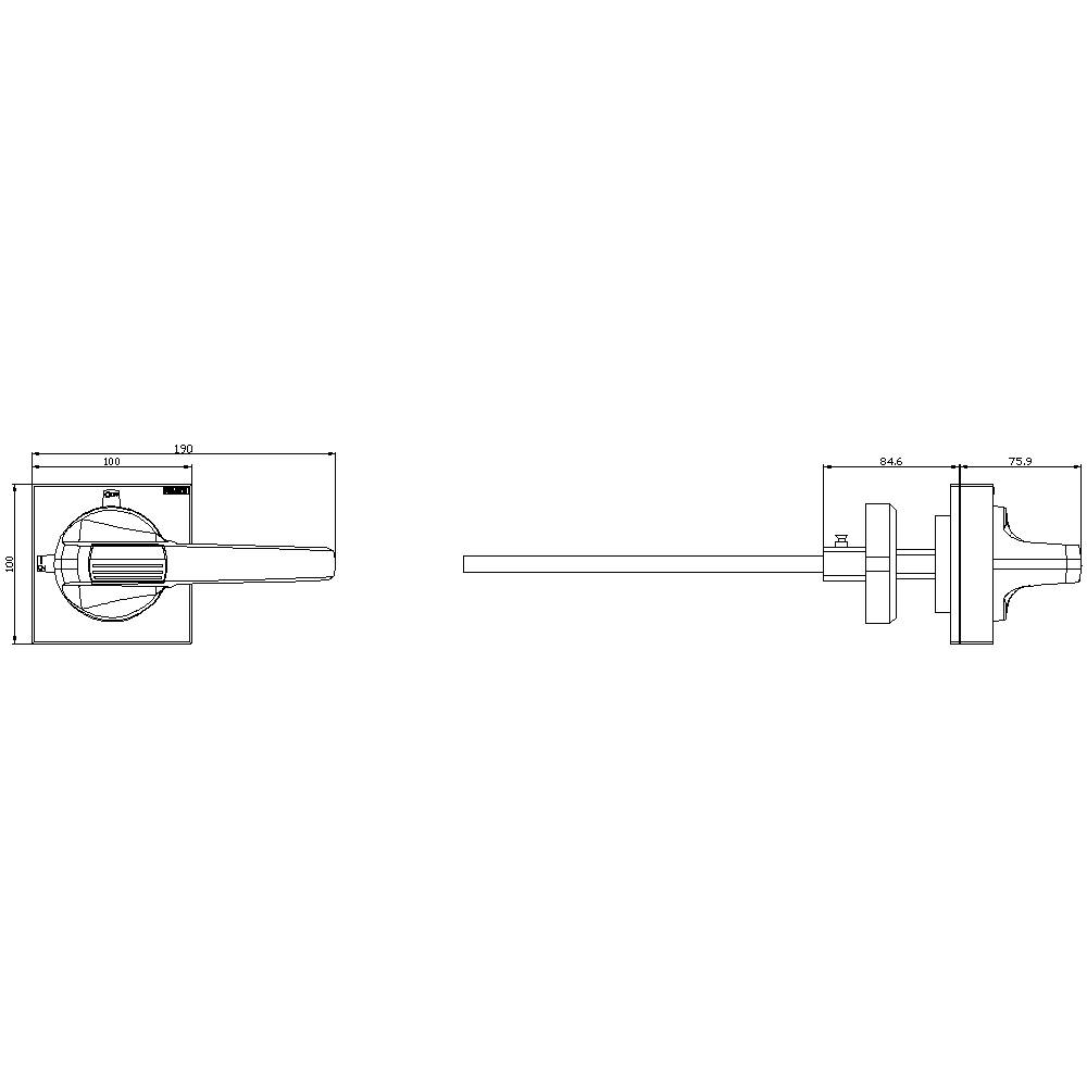 Dessin technique d'une poignée de porte avec des dimensions précises en millimètres. Les vues de côté et de face sont représentées.