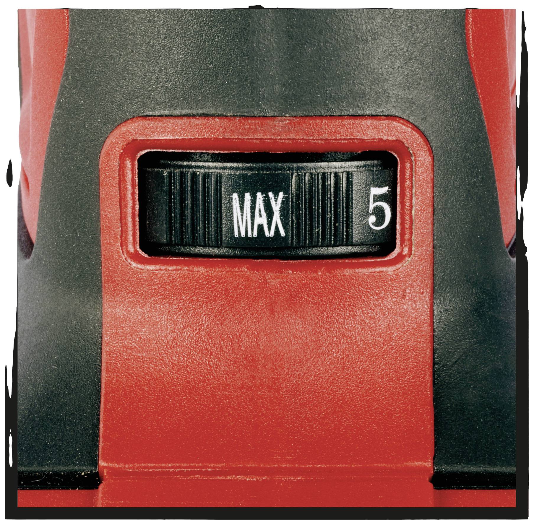 Bouton rotatif rouge sur un appareil, réglé sur 'MAX 5'.
