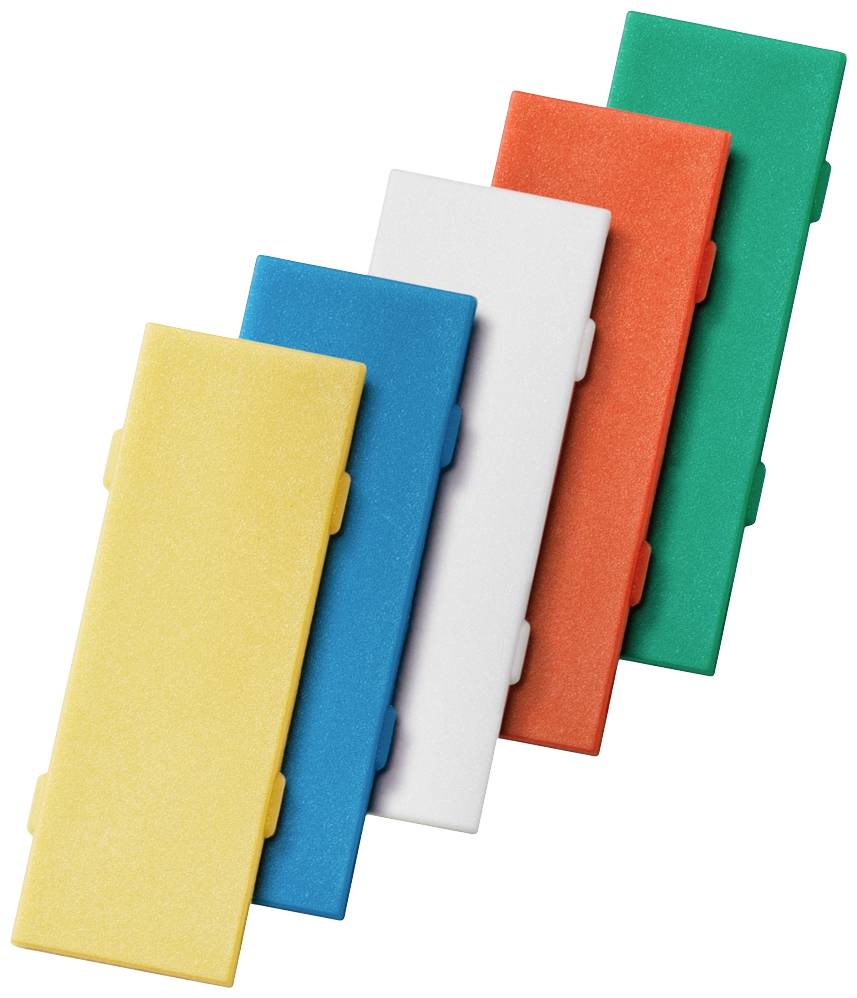 Cinq rectangles colorés, empilés en biais : Jaune, Bleu, Blanc, Rouge et Vert. Chaque rectangle présente une couleur différente.