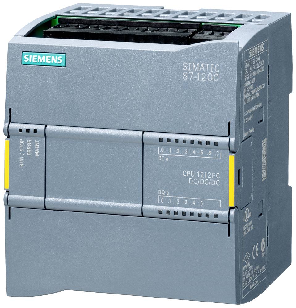 Un module de commande Siemens SIMATIC S7-1200 avec un design compact et gris. Modèle : CPU 1212FC DC/DC/DC.
