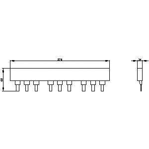 'Dessin schématique d'un circuit intégré à 12 broches au format DIP avec cotations. Vue de face et vue latérale.'