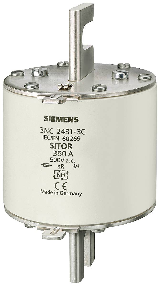 'SIEMENS Cartouche de fusible 3NC 2431-3C' de 350 A et 500 V, fabriqué selon la norme IEC 60269, type '9R NH'. Fabriqué en Allemagne.