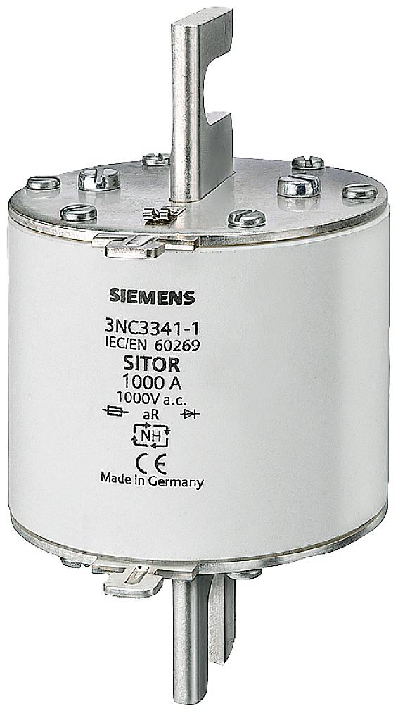 Fusible Siemens, modèle 3NC3341-1, courant nominal 1000 A, tension 1000 V AC, norme IEC/EN 60269, fabriqué en Allemagne.
