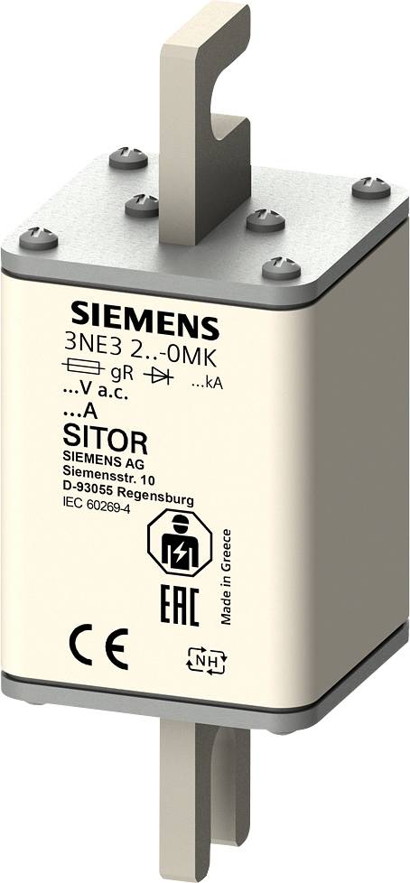 Dispositif de sécurité Siemens. Modèle 3NE3 2...0MK, type gR, pour courant alternatif. Adapté aux applications industrielles. Certifié CE et ERE.