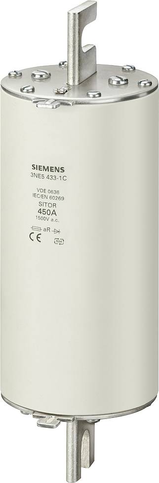 Un composant électrique cylindrique avec des inscriptions, dont 'Siemens', destiné à l'électricité haute tension. Des connexions métalliques sont présentes en haut et en bas.