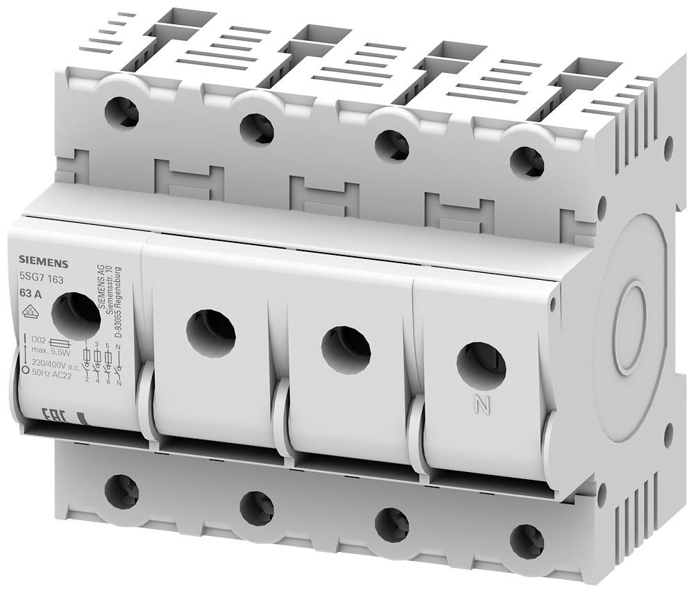 Un disjoncteur tripolaire Siemens en gris et blanc. Il est adapté à la protection et au contrôle électriques des circuits électriques.