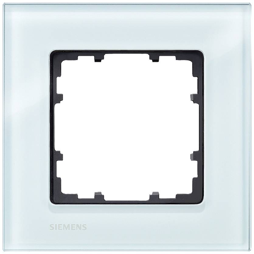 Un cadre de commutateur Siemens vide avec une finition en verre, de forme carrée, illustre le design d'un interrupteur électrique moderne.