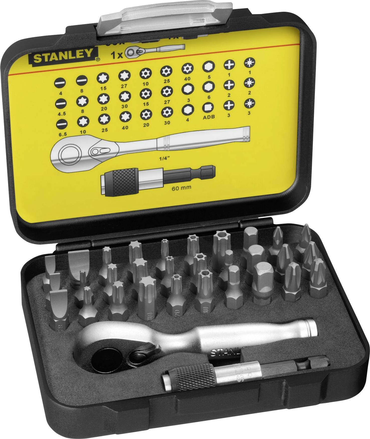 STANLEY 1-13-904 Jeu d'embouts 32 pièces avec mini cliquet embout