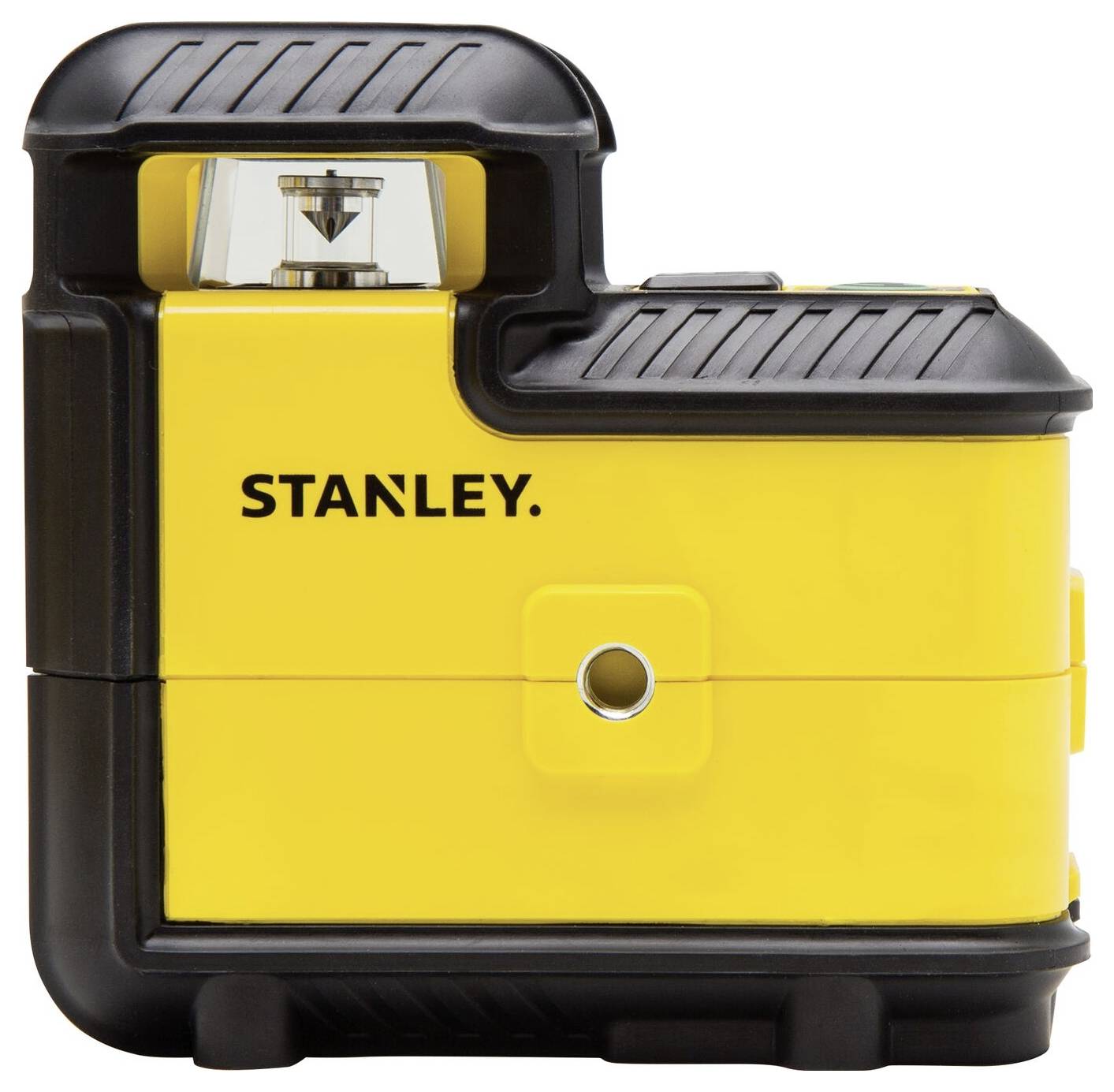 Appareil de mesure laser Stanley jaune et noir. Utilisé pour l'alignement et la mesure précis dans les projets de construction.