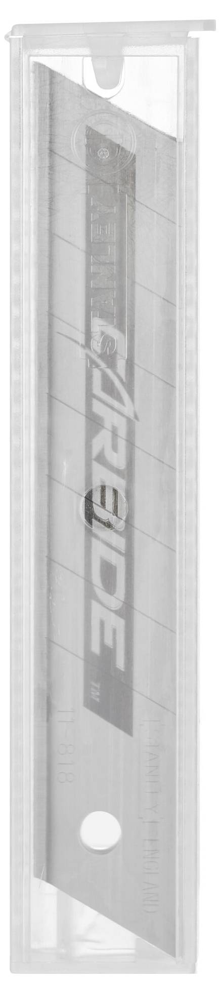 Un conteneur avec une lame conçu pour un couteau utilitaire. L'emballage est transparent et montre le produit inséré.