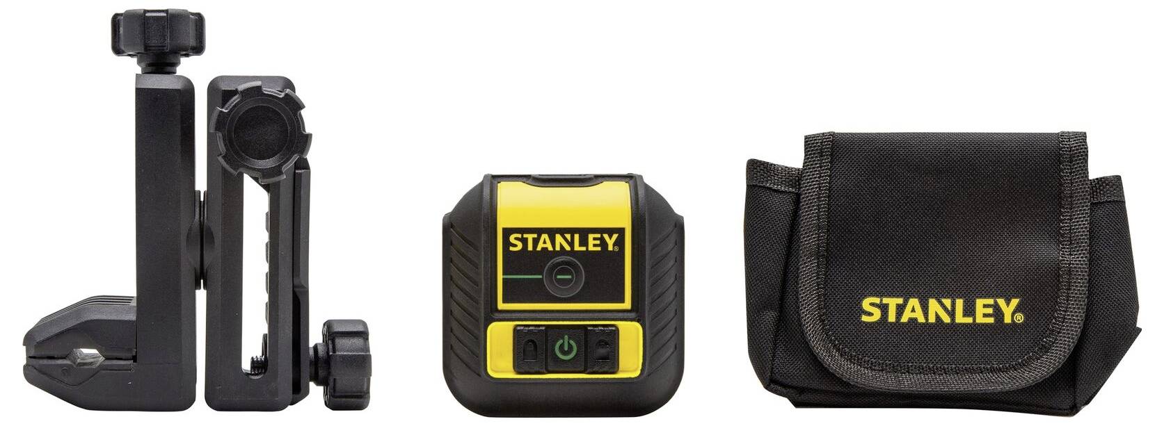 Trépied, télémètre laser et sacoche de transport de Stanley.