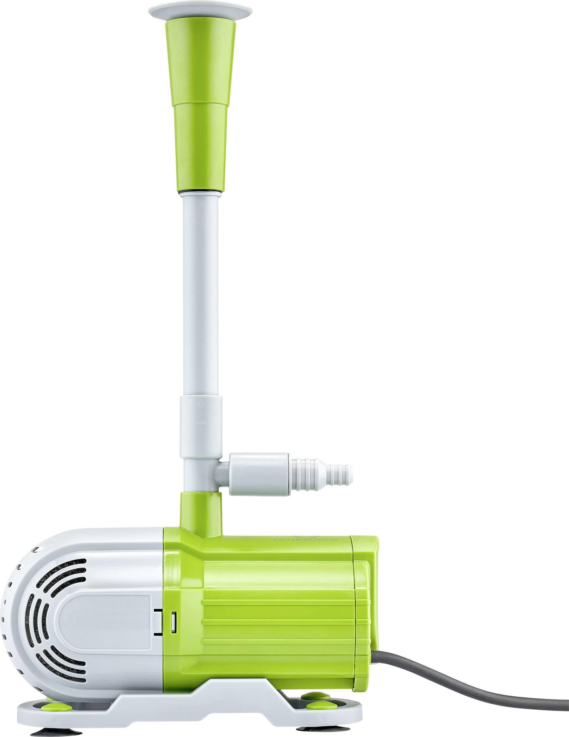 Pompe électrique pour bassin en vert et blanc avec tuyau vertical et câble d'alimentation, adaptée pour la circulation ou les installations de fontaines.