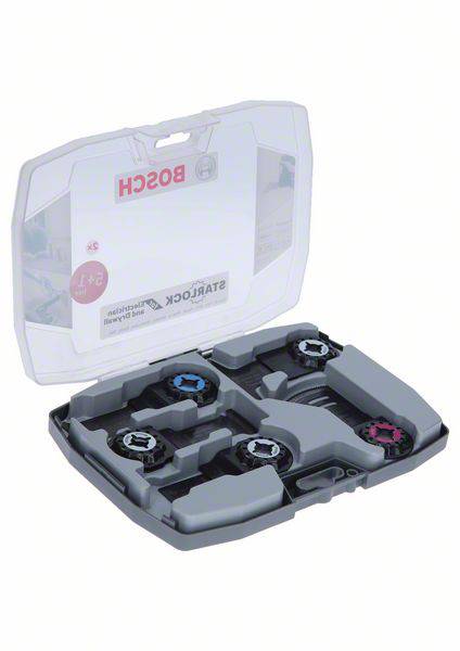 Coffret à outils Grauer Bosch avec plusieurs embouts ronds, triés et disposés dans le boîtier. Le couvercle est transparent et affiche le logo.