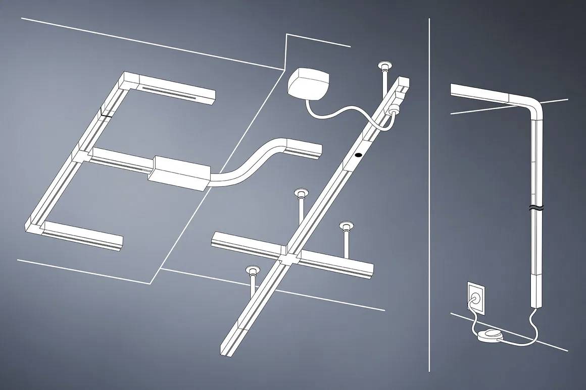 'Illustration d'un câblage électrique : structure de lignes, prises et interrupteurs connectés à une source d'alimentation.'