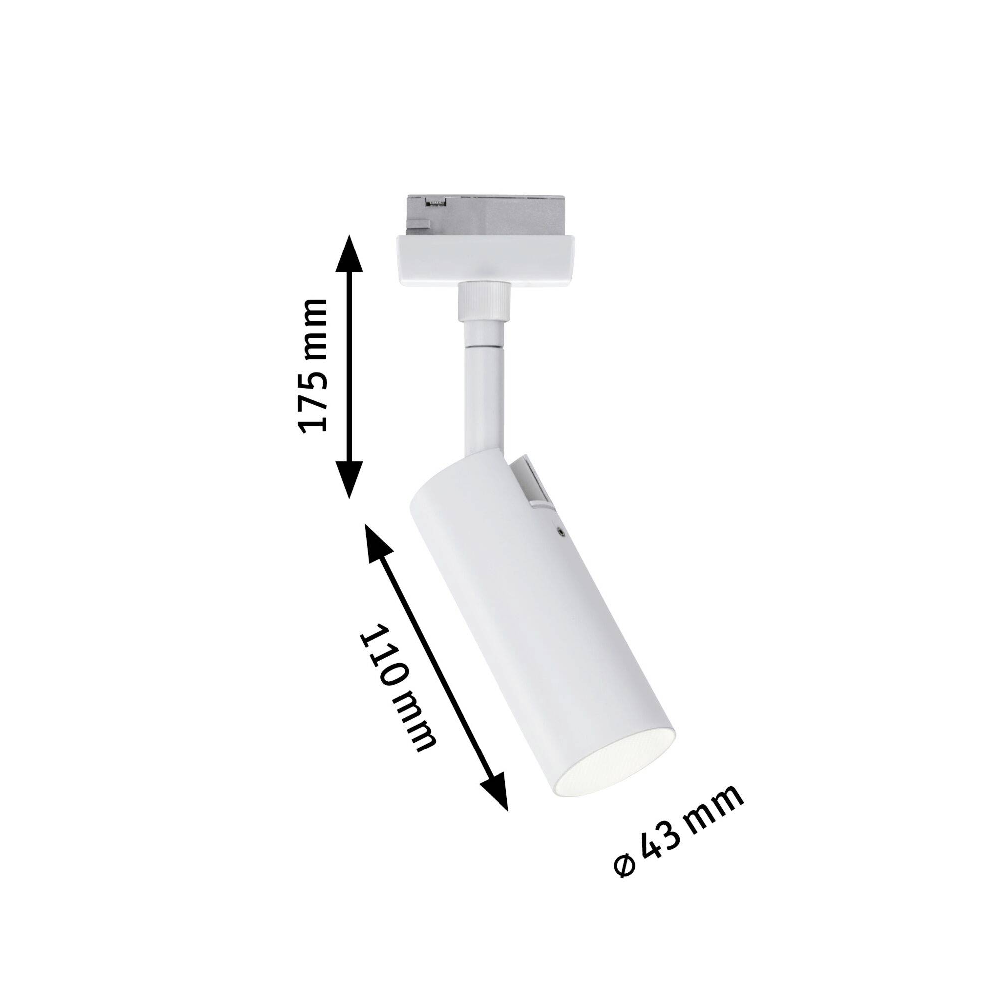 Plafonnier blanc au design cylindrique. Dimensions : hauteur 175 mm, longueur 110 mm, diamètre 43 mm.