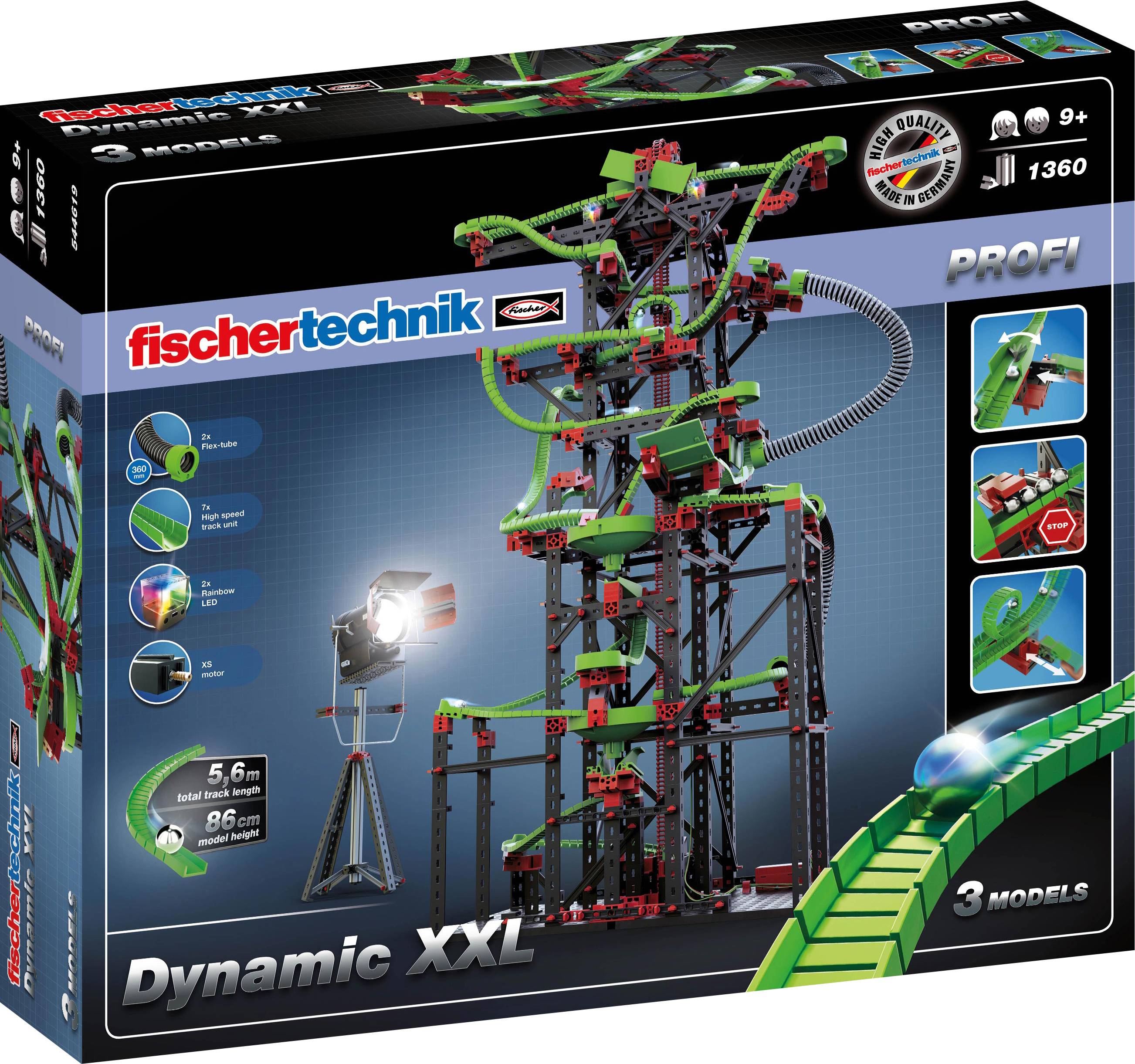 Kit de la marque fischertechnik pour construire un parcours de billes. Recommandé à partir de 9 ans, contient 1360 pièces pour construire 3 modèles.