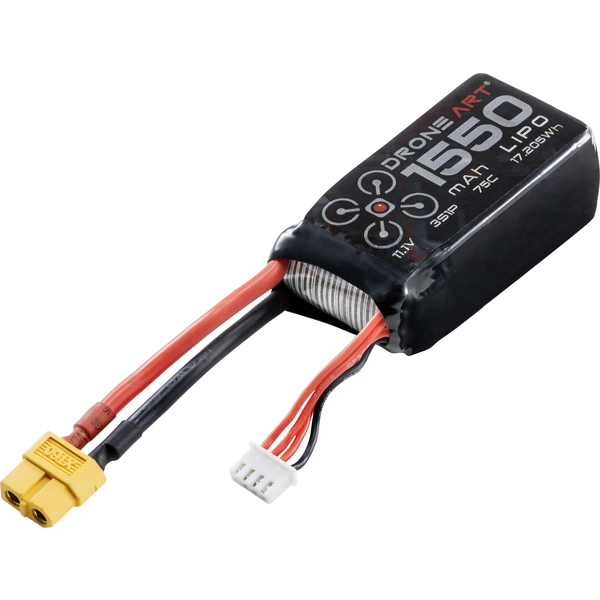 DroneArt Pack de batterie (LiPo) 11.1 V 1550 mAh Nombre de cellules: 3 75 C Softcase XT60 DroneArt Pack de batterie (LiPo) 11.1 V 1550 mAh Nombre de cellules: 3 75 C Softcase XT60