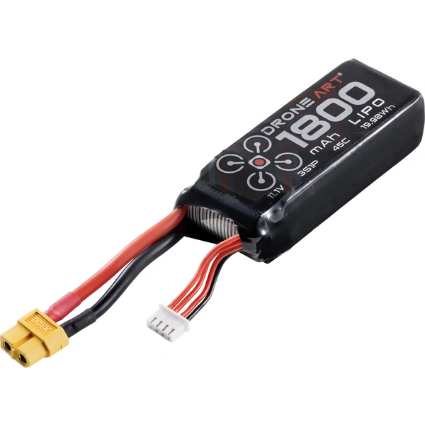 DroneArt Pack de batterie (LiPo) 11.1 V 1800 mAh Nombre de cellules: 3 45 C Softcase XT60 DroneArt Pack de batterie (LiPo) 11.1 V 1800 mAh Nombre de cellules: 3 45 C Softcase XT60