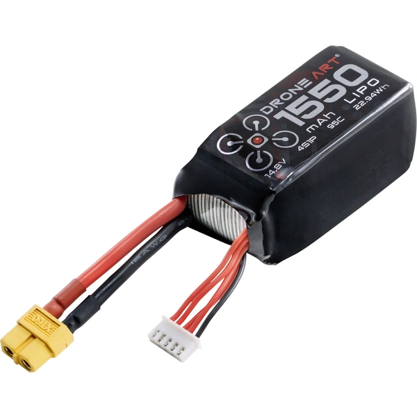 DroneArt Pack de batterie (LiPo) 14.8 V 1550 mAh Nombre de cellules: 4 95 C Softcase XT60 DroneArt Pack de batterie (LiPo) 14.8 V 1550 mAh Nombre de cellules: 4 95 C Softcase XT60