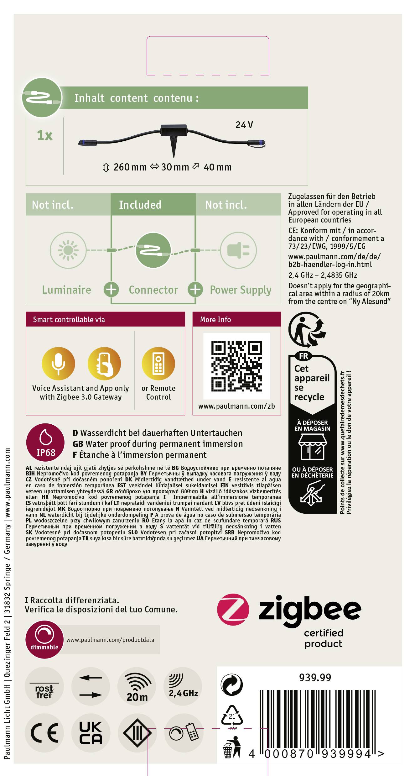 Paulmann 93999 Système d'éclairage Plug&Shine ZigBee contrôleur noir