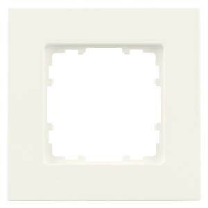 Cadre en plastique beige pour prise électrique, de forme carrée, au design minimaliste.