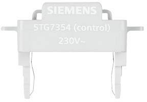 Un enjoliveur blanc de Siemens portant l'inscription '5TG7354 (control) 230V'.