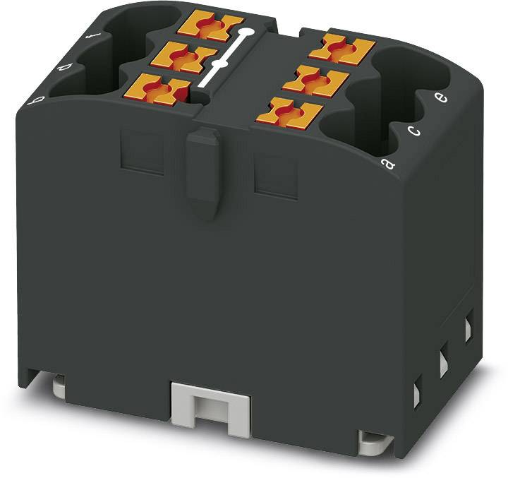 Barrette multiprises noire avec bornes orange. Adaptée au câblage des appareils électriques.