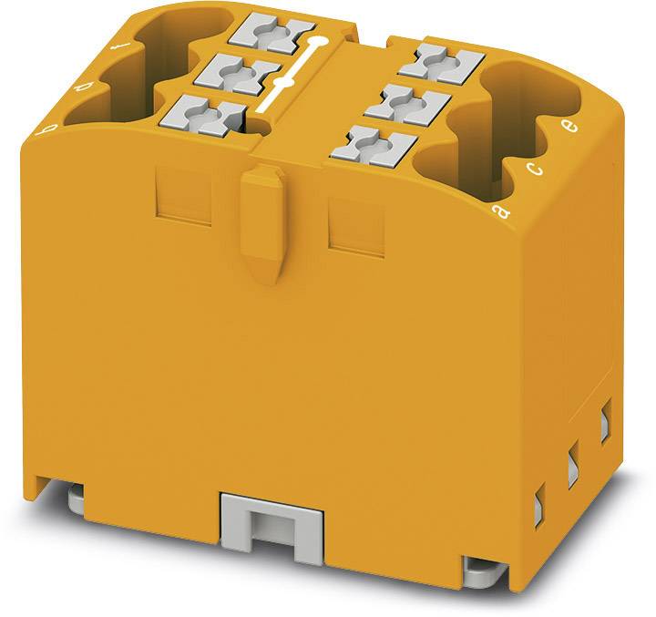Un connecteur électrique orange avec plusieurs points de fixation, adapté aux applications industrielles.