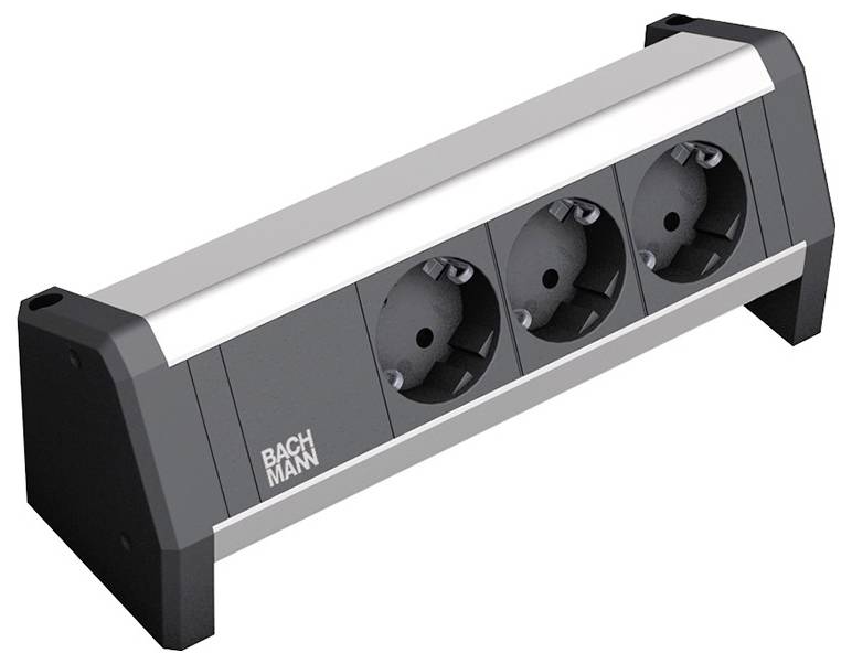 Bachmann 902.0048 Bloc multiprise sans interrupteur noir, aluminium contact de protection