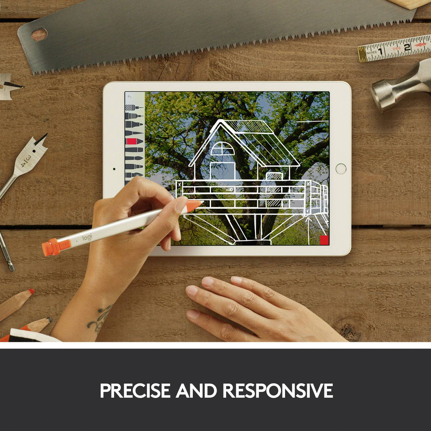 Logitech Crayon Stylet rechargeable, pointe en fibre de carbone remplaçable, avec pointe d'écriture précise, bluetooth