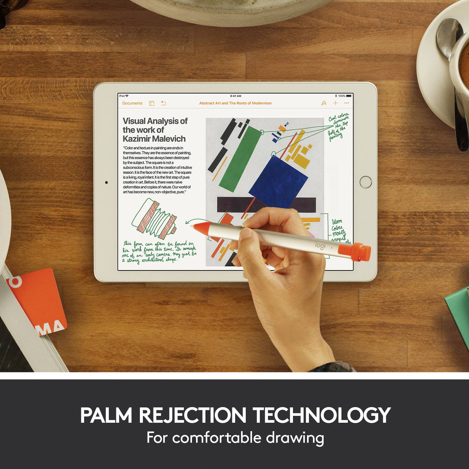 Logitech Crayon Stylet rechargeable, pointe en fibre de carbone remplaçable, avec pointe d'écriture précise, bluetooth