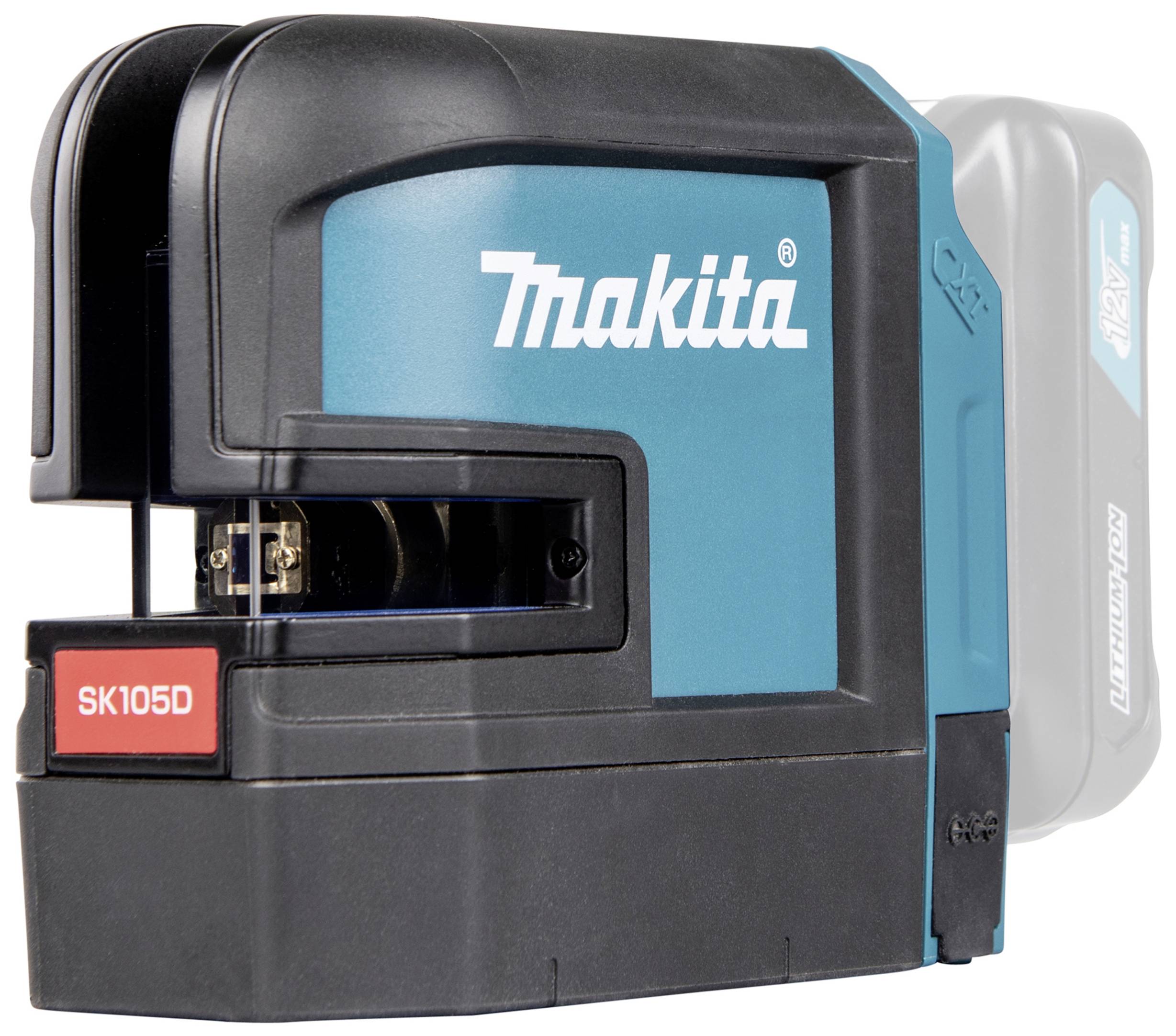 Un laser lignes Makita SK105D en bleu et noir avec un boîtier robuste, adapté au nivellement précis sur les chantiers de construction.
