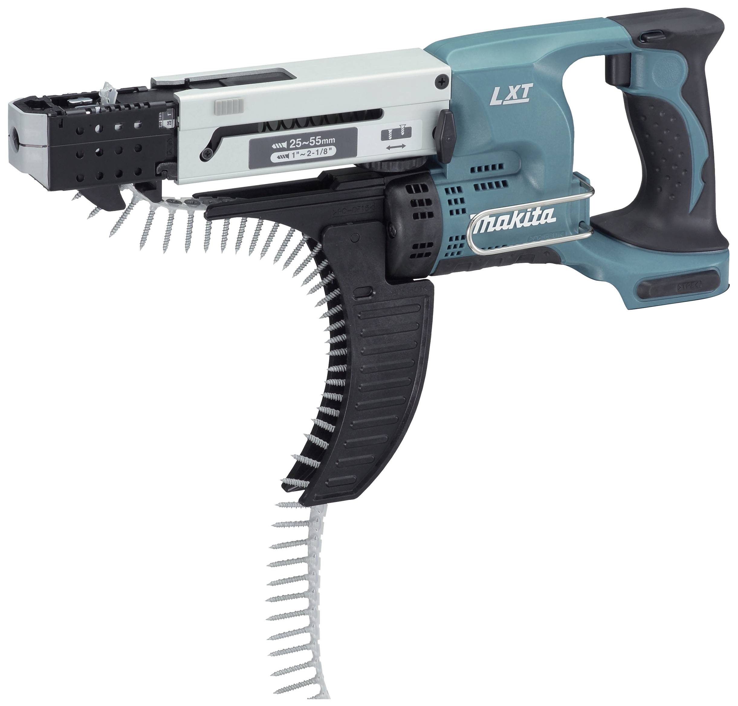 Visseuse sans fil de la marque Makita avec chargeur pour vis à montage rapide, adaptée aux travaux de plâtrerie.
