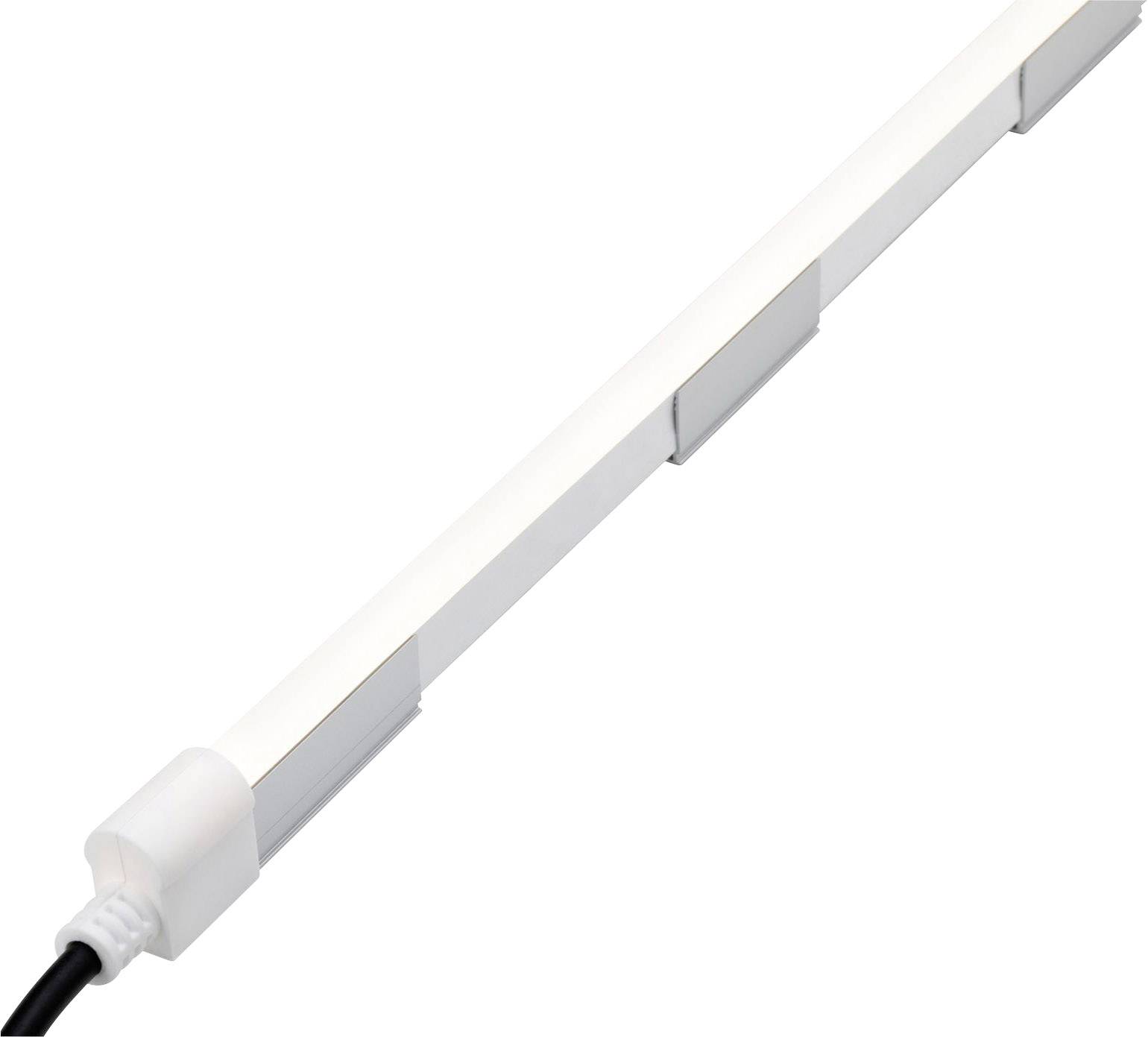 Barre à LED avec lumière blanche et câble noir, adaptée à l'éclairage intérieur.