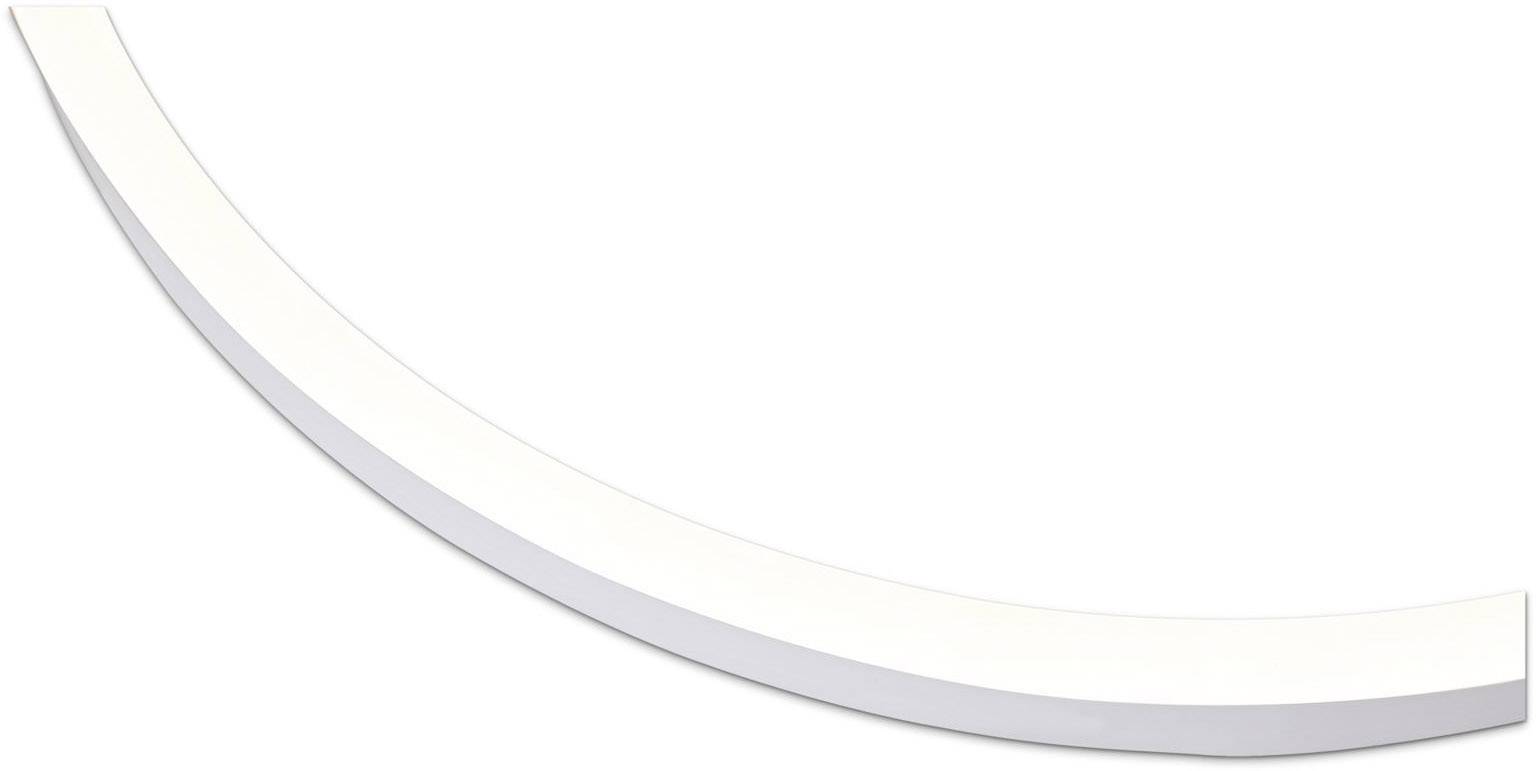 Un bandeau lumineux LED blanc et incurvé, qui peut être monté dans un coin sur un mur, pour un éclairage intérieur moderne.