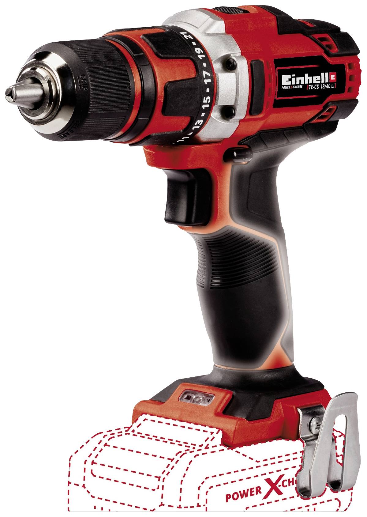 Visseuse-perceuse sans fil avec boîtier rouge et noir, sans batterie. Idéal pour les travaux de bricolage et les petits chantiers.