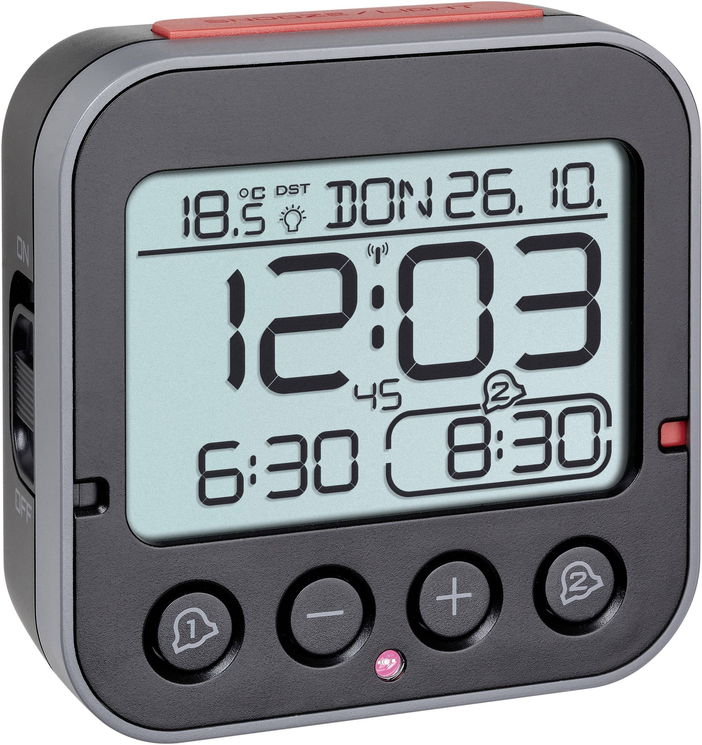 TFA Dostmann 60.2550.01 radiopiloté(e) Réveil noir Heures de réveil 2 grand écran